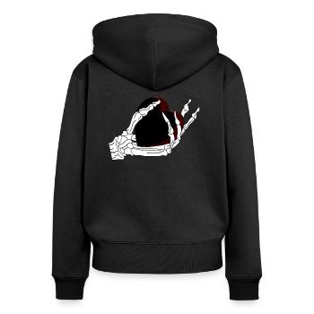 Kochenhand hält ein schwarzes Herz umschlossen - Frauen Premium Bio Zip Hoodie - Schwarz - Hinten - Julia (174cm)