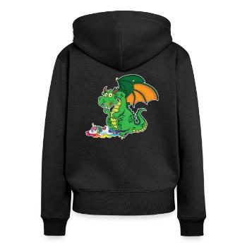 Lustiger Drache - Drache frisst Einhorn - Frauen Premium Bio Zip Hoodie - Schwarz - Hinten - Julia (174cm)