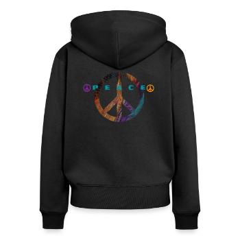 I love clothes / Peace - Frauen Premium Bio Zip Hoodie - Schwarz - Hinten - Julia (174cm)