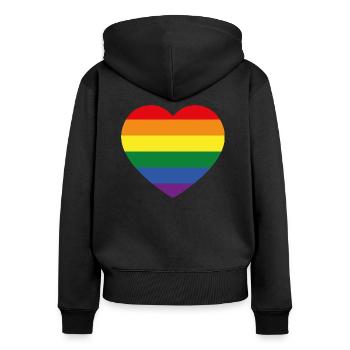 Regenbogen Flagge in Herzform - Frauen Premium Bio Zip Hoodie - Schwarz - Hinten - Julia (174cm)