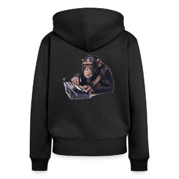 Le théorème du singe infini, une aventure de pensée - Sweat à capuche zippé Premium bio Femme - noir - Dos - Julia (174cm)