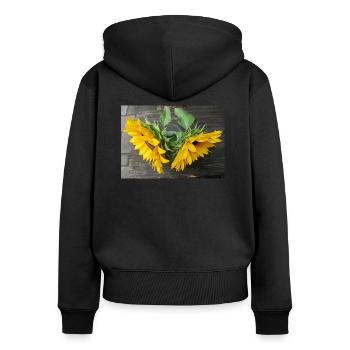 Zwei Sonnenblumen fotografiert - Frauen Premium Bio Zip Hoodie - Schwarz - Hinten - Julia (174cm)