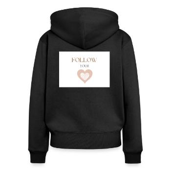 Follow Your Heart, Simple Brown Text and Heart - Women's Premium Organic Zip Hoodie - black - Back - Julia (174cm)