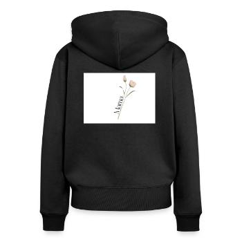 Mama text in elegant font on Flower Stem - Women's Premium Organic Zip Hoodie - black - Back - Julia (174cm)