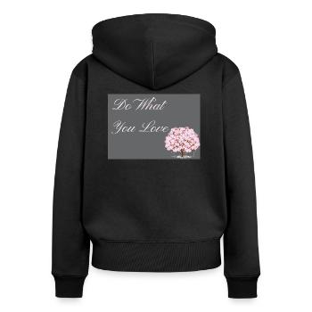 Do What You Love dark grey with pink text - Women's Premium Organic Zip Hoodie - black - Back - Julia (174cm)