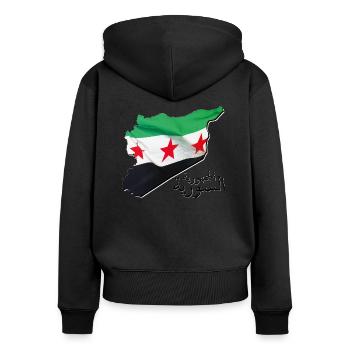 Drapeau de la Syrie sur la carte de la Syrie SY - Sweat à capuche zippé Premium bio Femme - noir - Dos - Julia (174cm)