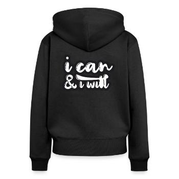 I can & I will - Frauen Premium Bio Zip Hoodie - Schwarz - Hinten - Julia (174cm)