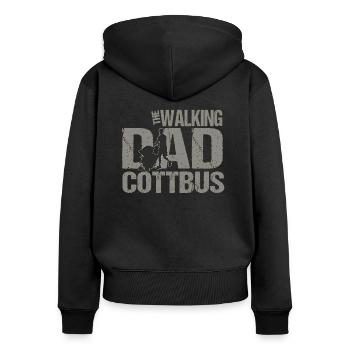 The Walking Dad Cottbus - Frauen Premium Bio Zip Hoodie - Schwarz - Hinten - Julia (174cm)