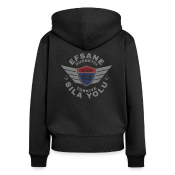 Rize - Frauen Premium Bio Zip Hoodie - Schwarz - Hinten - Julia (174cm)