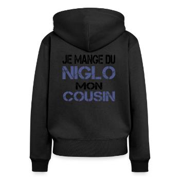 Je mange du Niglo - Sweat à capuche zippé Premium bio Femme - noir - Dos - Julia (174cm)