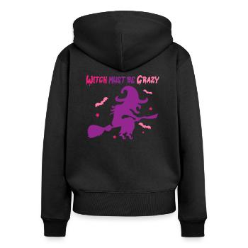 Halloween Crazy Witch Flies on Brooms - Women's Premium Organic Zip Hoodie - black - Back - Julia (174cm)