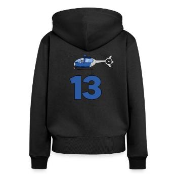 Hélicoptère 13e anniversaire - Sweat à capuche zippé Premium bio Femme - noir - Dos - Julia (174cm)