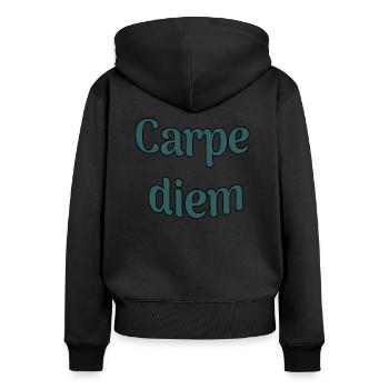 Carpe diem - Sweat à capuche zippé Premium bio Femme - noir - Dos - Julia (174cm)