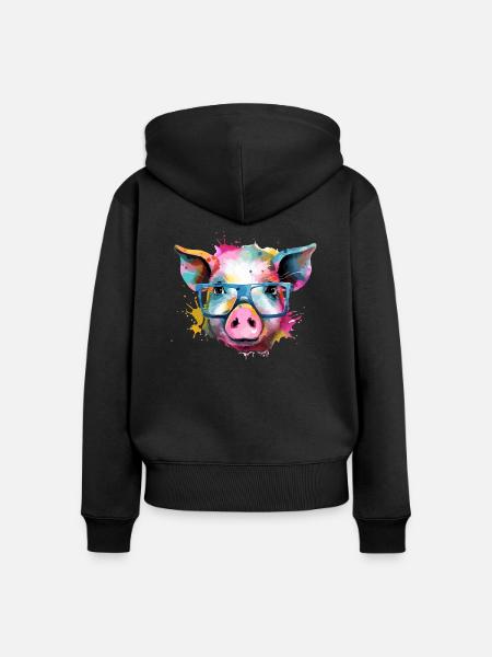 Jim das Schwein - Frauen Premium Bio Zip Hoodie - Schwarz