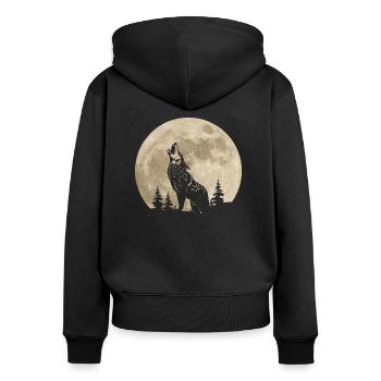 Wolf Mond Wald - Frauen Premium Bio Zip Hoodie - Schwarz - Hinten - Julia (174cm)