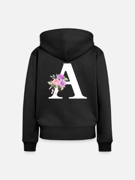 Lila Blumenbuchstabe - Frauen Premium Bio Zip Hoodie - Schwarz