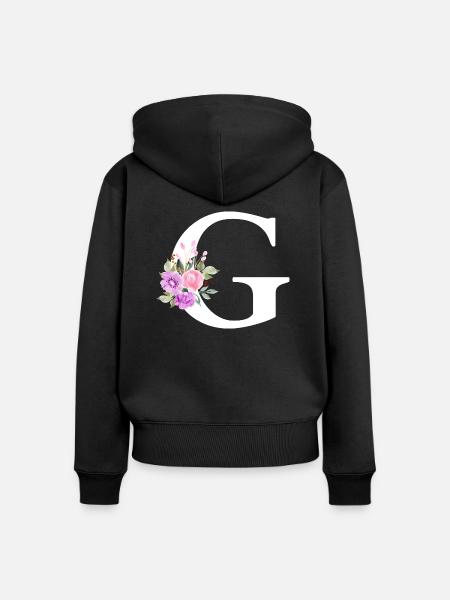 Lila Blumenbuchstabe g - Frauen Premium Bio Zip Hoodie - Schwarz