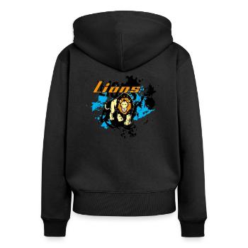 Lion - Frauen Premium Bio Zip Hoodie - Schwarz - Hinten - Julia (174cm)