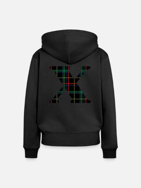 Monogramm x Schottischer Tartan - Frauen Premium Bio Zip Hoodie - Schwarz