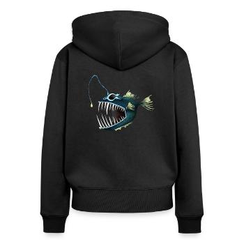Anglerfisch - Frauen Premium Bio Zip Hoodie - Schwarz - Hinten - Julia (174cm)