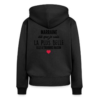 marraine dit que je suis la plus belle - Sweat à capuche zippé Premium bio Femme - noir - Dos - Julia (174cm)