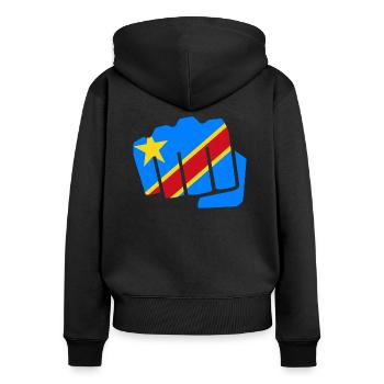 Kongo Zaire Kongu DR Congo Kongó Flagge Geschenk - Frauen Premium Bio Zip Hoodie - Schwarz - Hinten - Julia (174cm)