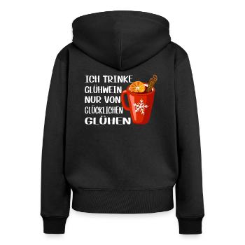 Ich trinke Glühwein nur von glücklichen Glühen - Frauen Premium Bio Zip Hoodie - Schwarz - Hinten - Julia (174cm)