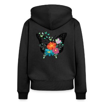 Butterfly / Schmetterling - Frauen Premium Bio Zip Hoodie - Schwarz - Hinten - Julia (174cm)