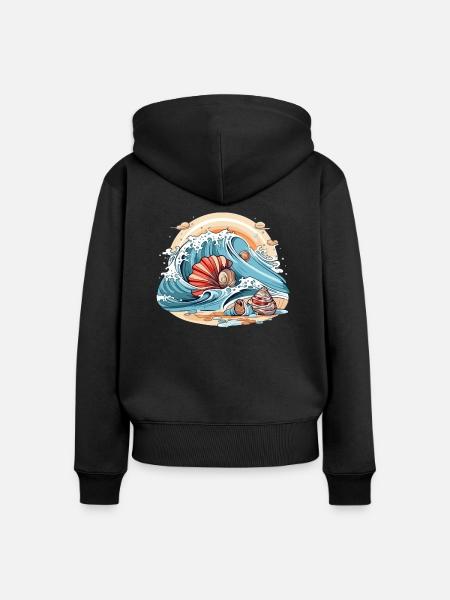 Muscheln in den Wellen - Frauen Premium Bio Zip Hoodie - Schwarz