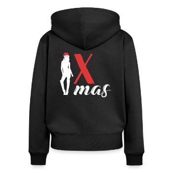 x mas Noël - Sweat à capuche zippé Premium bio Femme - noir - Dos - Julia (174cm)