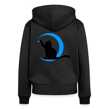 Le Chat - Cœur Lune - Sweat à capuche zippé Premium bio Femme - noir - Dos - Julia (174cm)