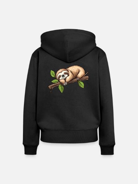 Faultier Schlafend - Frauen Premium Bio Zip Hoodie - Schwarz