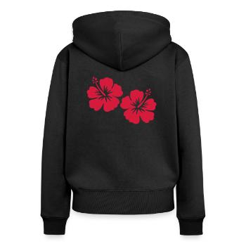 Hibiskus - Frauen Premium Bio Zip Hoodie - Schwarz - Hinten - Julia (174cm)