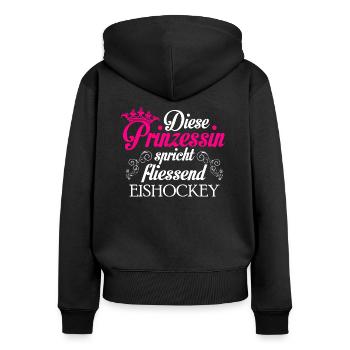 Eishockey - Prinzessin - Frauen Premium Bio Zip Hoodie - Schwarz - Hinten - Julia (174cm)