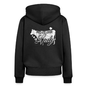 Crazy Cow Lady Gift Cow Lady Farmer Bauer - Women's Premium Organic Zip Hoodie - black - Back - Julia (174cm)