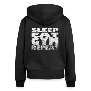 Gym Eat sleep gym repeat - Frauen Premium Bio Zip Hoodie - Schwarz - Hinten - Julia (174cm)