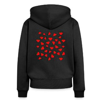 Erdbeeren, Erdbeeren. - Frauen Premium Bio Zip Hoodie - Schwarz - Hinten - Julia (174cm)
