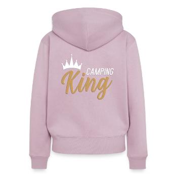Camping King gold white - Sweat à capuche zippé Premium bio Femme - rose poudré - Dos - Julia (174cm)