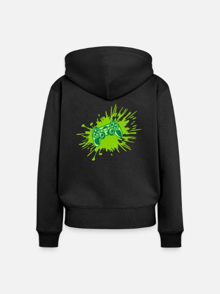Farbklecks Konsole Retro Controller - Frauen Premium Bio Zip Hoodie - Schwarz