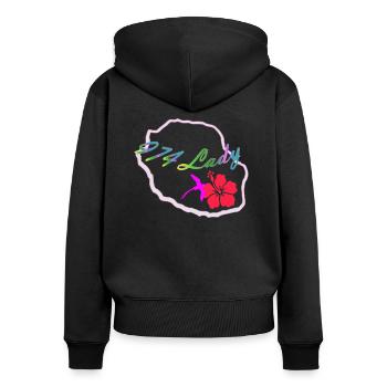974 DAME 2 - Frauen Premium Bio Zip Hoodie - Schwarz - Hinten - Julia (174cm)