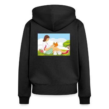 Fille mignonne jouant avec l’écureuil et les lapins - Sweat à capuche zippé Premium bio Femme - noir - Dos - Julia (174cm)