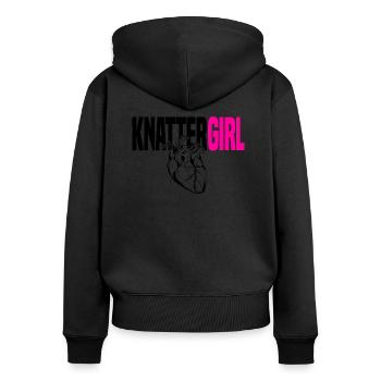 Knattergirl mit Herz magenta - Frauen Premium Bio Zip Hoodie - Schwarz - Hinten - Julia (174cm)