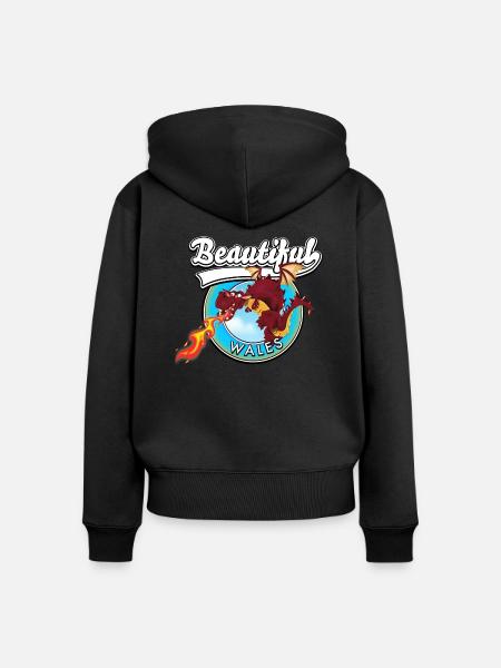 Schönes walisisches rotes Drachenlogo - Frauen Premium Bio Zip Hoodie - Schwarz