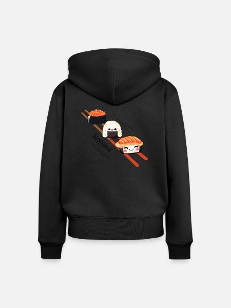 Sushi sliding on Chopstick - Frauen Premium Bio Zip Hoodie - Schwarz