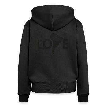 America background with jaguar and crocodile - Frauen Premium Bio Zip Hoodie - Schwarz - Hinten - Julia (174cm)