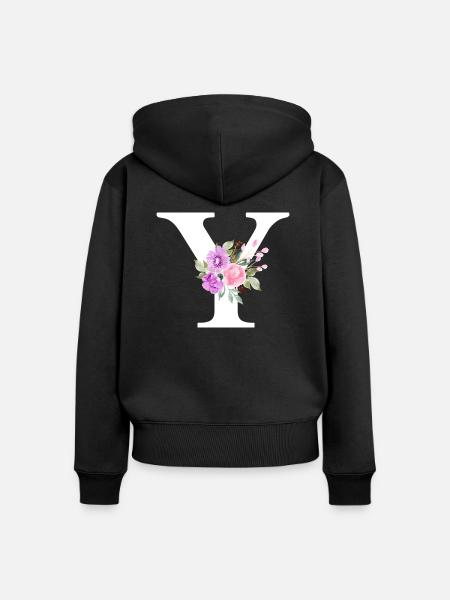 Lila Blumenbuchstabe y - Frauen Premium Bio Zip Hoodie - Schwarz