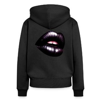 Schwarze Lippen - Geheimnisvolle Eleganz - Frauen Premium Bio Zip Hoodie - Schwarz - Hinten - Julia (174cm)