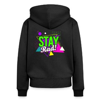 Stay Rad! Retro Vibes - Frauen Premium Bio Zip Hoodie - Schwarz - Hinten - Julia (174cm)