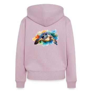Une tortue d’eau dans un style aquarelle coloré - Sweat à capuche zippé Premium bio Femme - rose poudré - Dos - Julia (174cm)