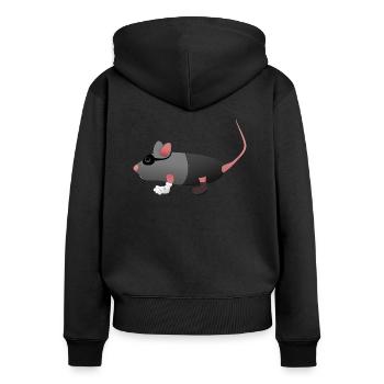 Souris escroc en action - Sweat à capuche zippé Premium bio Femme - noir - Dos - Julia (174cm)